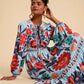 Printed Flared Skirt Long Sleeve Lace Up Casual Dress