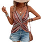 New European And American-style Ethnic Retro Italian Spaghetti Chain Print Knotted Sexy V-neck Camisole