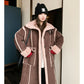 Retro Coffee Color Loose Lapels Single-breasted Stitching Fur Integrated Large Coat