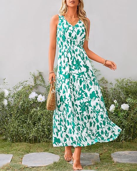 Robe imprimée à col en V et taille élastique pour femme