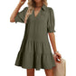 Women's Clothing Casual Polo Collar V-neck Half Sleeves Pleated Dress