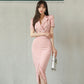 Women's Slim Waist Slit Pack Hip Skirt Two Piece Set