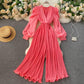Retro Fairy One-piece V-neck Puff Sleeve Waist Waist