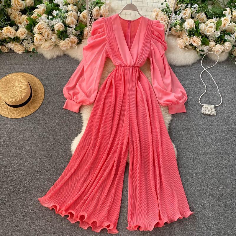 Retro Fairy One-piece V-neck Puff Sleeve Waist Waist