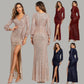 Fantasy Celebrity High Slit Long Sleeve Sequined Banquet Evening Dress Women