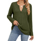 Loose-fitting V-neck Long Sleeves T-shirt Top For Women