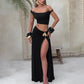 Sexy Navel Diagonal Collar Top Slim Fit Slit Skirt Suit
