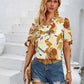 Fashion Printed Casual 2V Collar Cuff Bundle Top