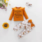 European And American Flower Letter Pattern Flounced Sleeve Bow Girl's Three-piece
