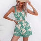 New Summer Floral Print Suspender Top And Shorts