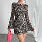 Women's Sexy Leopard-Print Backless Flare-Sleeve Mesh Dress