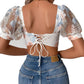 Lace Puff Sleeve See-through French High-end Design Short Top