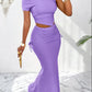 European And American-style Summer Slim-fit Fishtail Asymmetrical Top And Lace-up Maxi Skirt Set