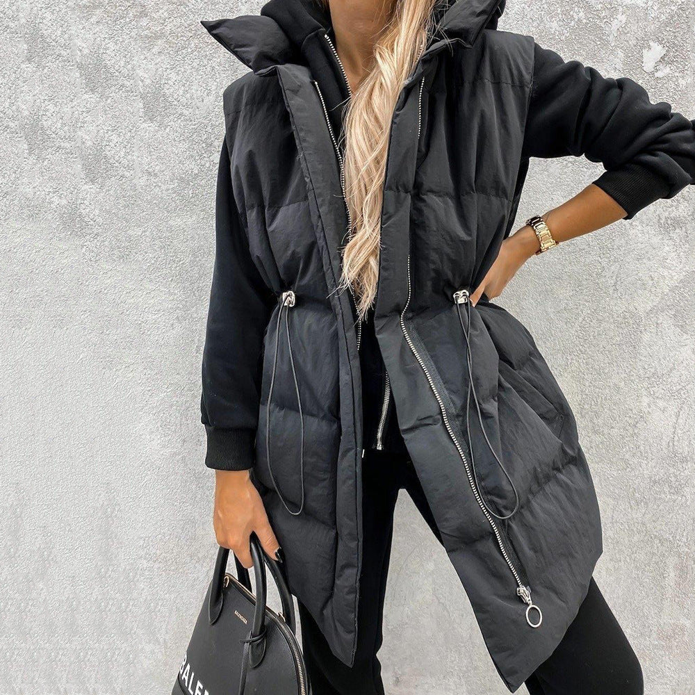 Women's Sleeveless Loose Pocket Zipper Cotton Vest
