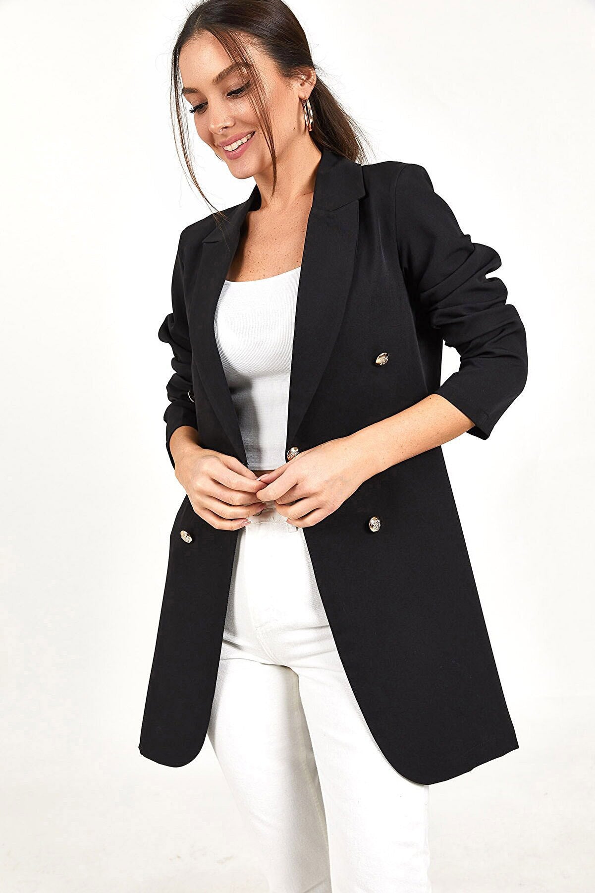 European And American Women's Casual Double-breasted Suit Jacket