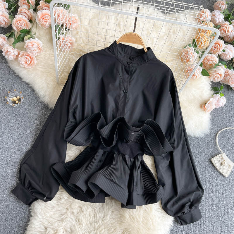 Ruffled Waist Temperament All-match Ladies Shirt Trend