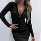 Robe d'automne à col polo, fermeture éclair, taille haute, manches longues