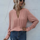 Women's V-neck Long Sleeve Pleated Pullover