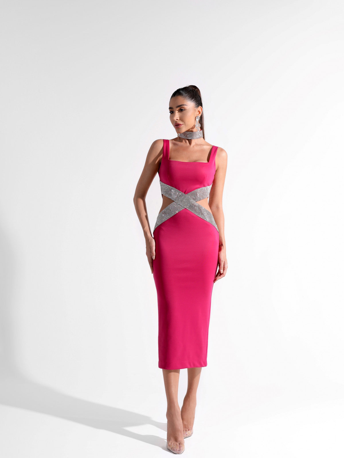 Robe une pièce bandage à col carré tendance