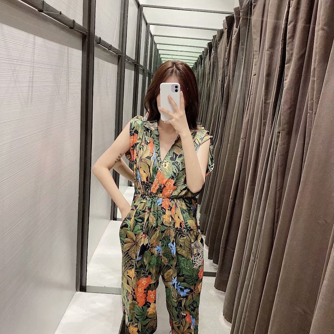 summer print new waist fashion jumpsuit