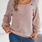 Button Solid Color Hollow-out Lantern Sleeve Sweater
