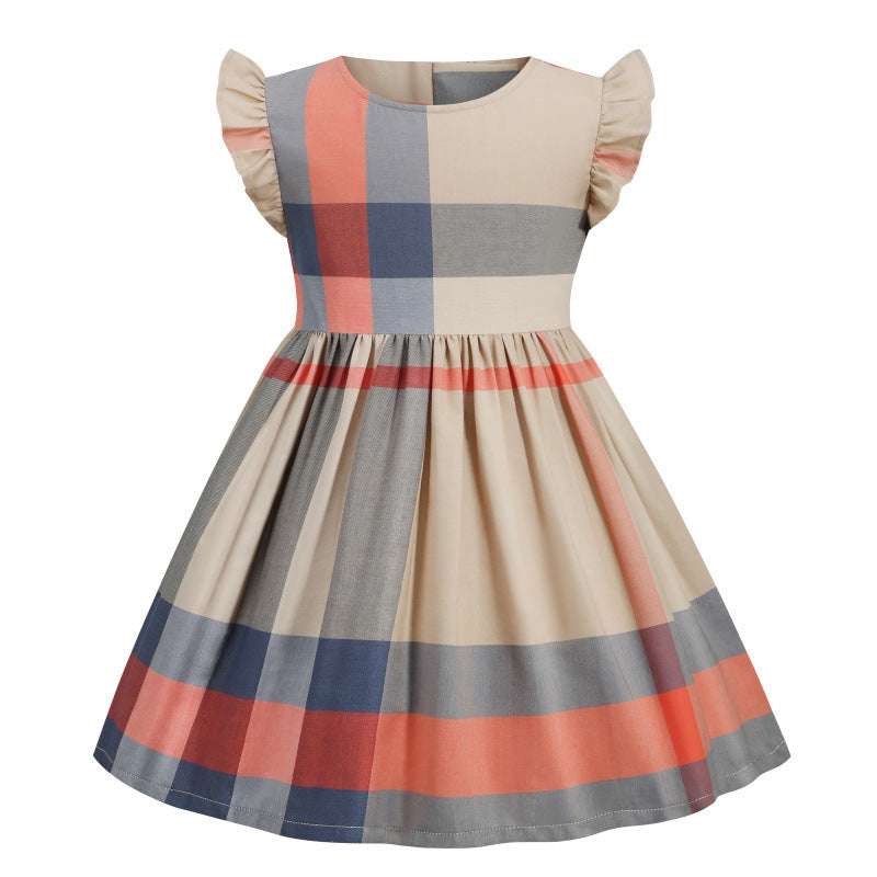 Women's Pure Cotton Sleeve Plaid Small And Medium Children's Dress