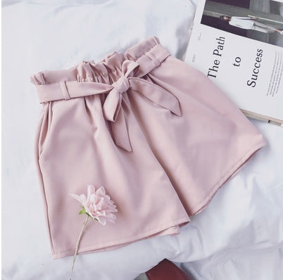 Summer Korean Bow Tie Shorts Loose slimming high waist wide leg pants pants