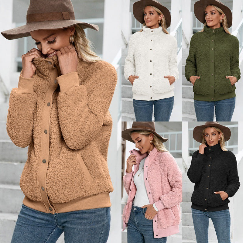 Veste cardigan en peluche d'agneau Veste en peluche double face Manteau Haut