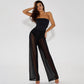 Fashion Wrap Breast Mesh Sheer Jumpsuit Trousers
