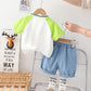 Costume polo en denim tendance pour enfants, motif dessin animé