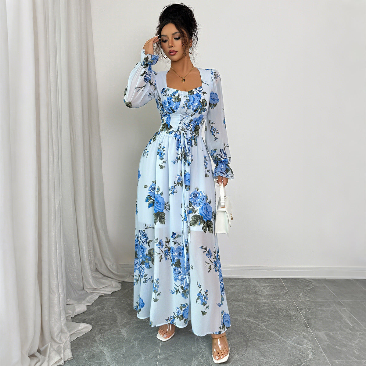 Printed Fungus Long Sleeve Dress Women's Clothing