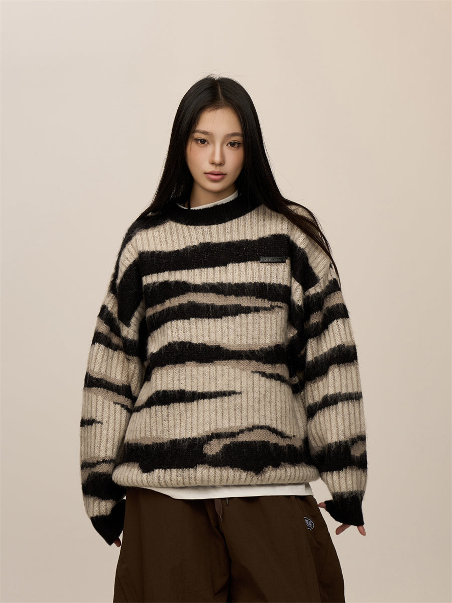 Pull rayé noir et blanc style hip-hop rétro pour femme