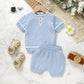 Ensemble chemise et short en tricot à manches courtes et col rond pour bébé, couleur unie