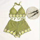 Vacation Style Woven Cutout Sling Slimming Shorts Suit