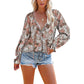 Women's Loose V-neck Casual Long-sleeved Floral Chiffon Shirt
