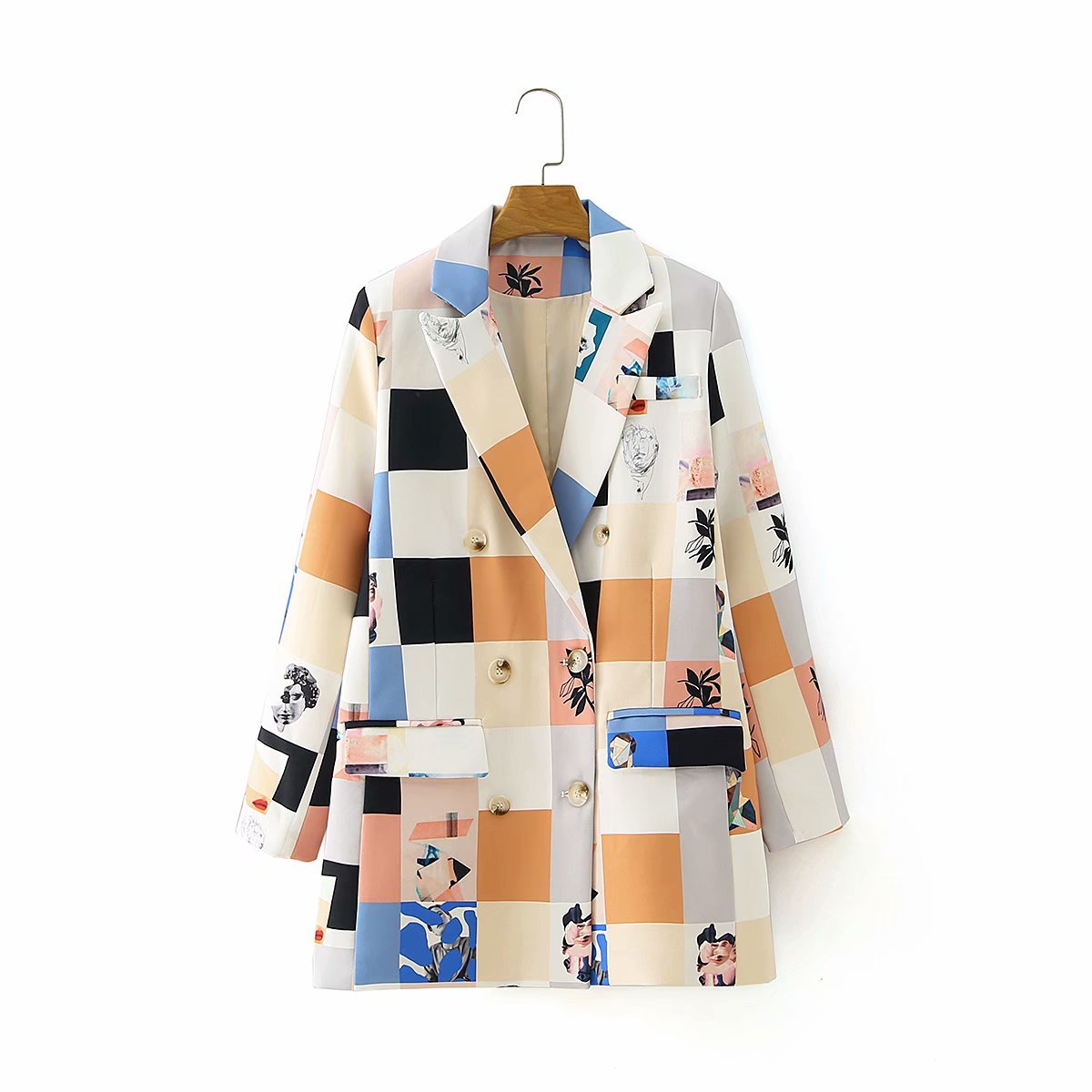 Women's New Graffiti Print Double Breasted Suit Jacket