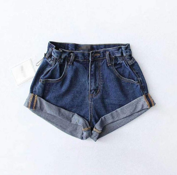 Short en jean taille haute pour femme, taille élastique, revers à la taille, pantalon à jambes larges, short ample, nouvelle version coréenne rétro