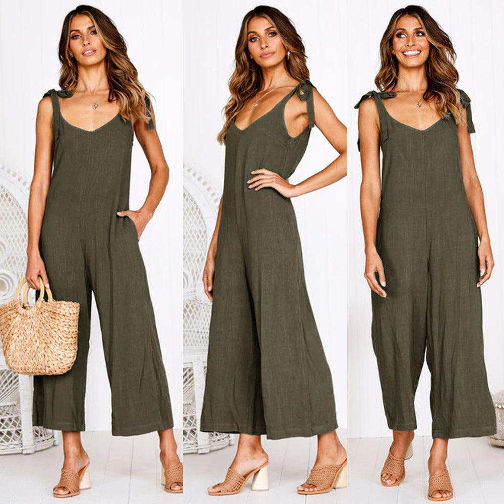 V-neck loose jumpsuit