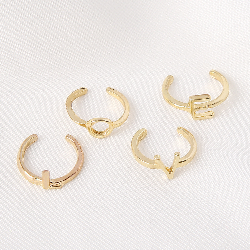 Personality Female  Love Gold Letter 4-piece Ring