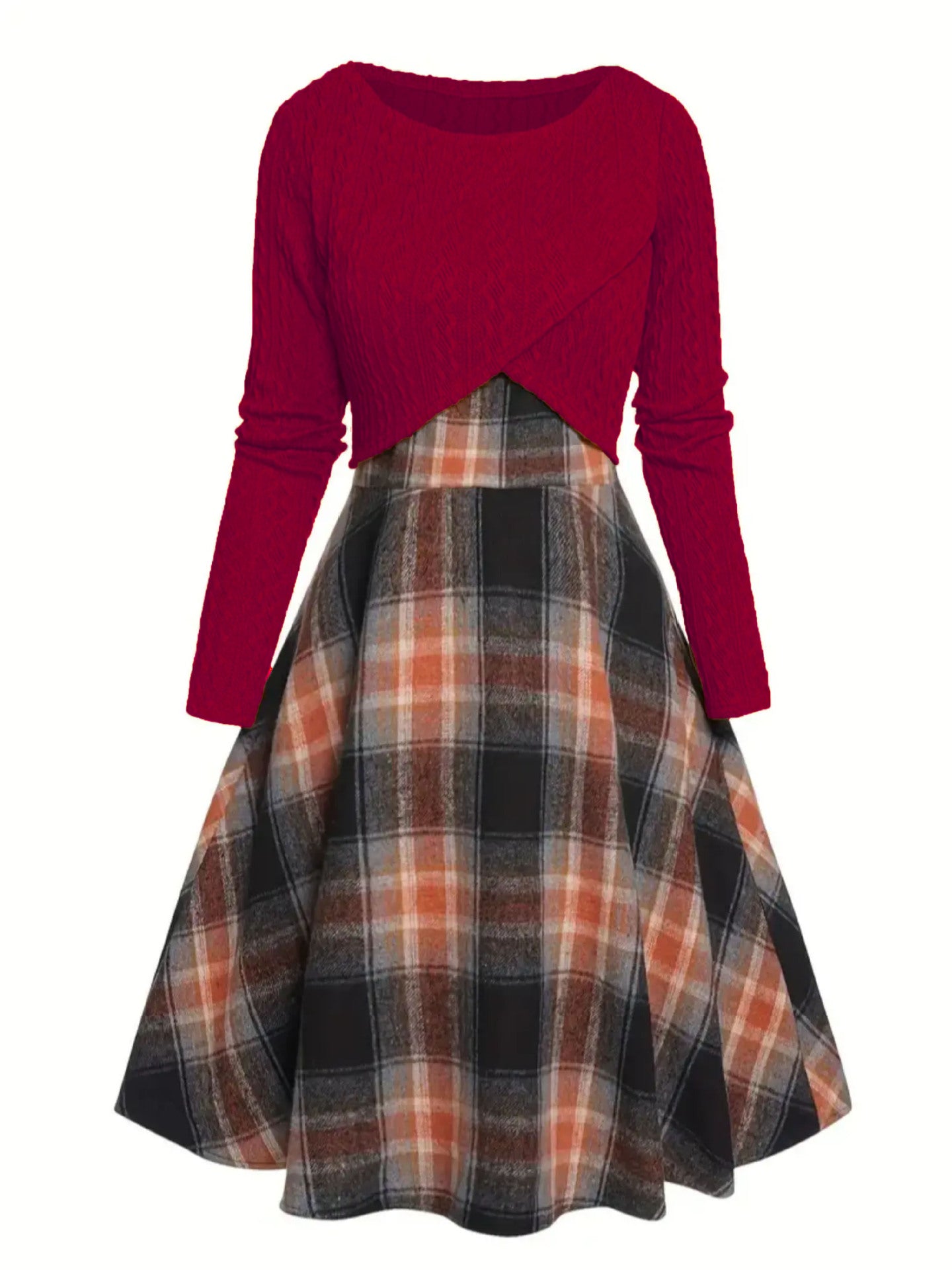 New Womens Two-piece Set Knitted Long-sleeve Top And Dress