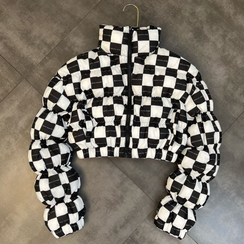 Long Sleeve Threaded Bubble Elastic Short Cotton Jacket