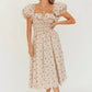 High Waist Slimming Printed Puff Sleeve Long Skirt Women