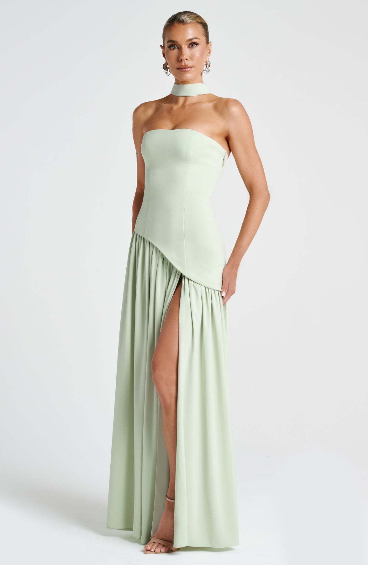 Fashion Backless Tube Top Color Split Dress