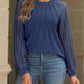 Women's Lace Patchwork Round Neck Pleated Long Sleeve Top