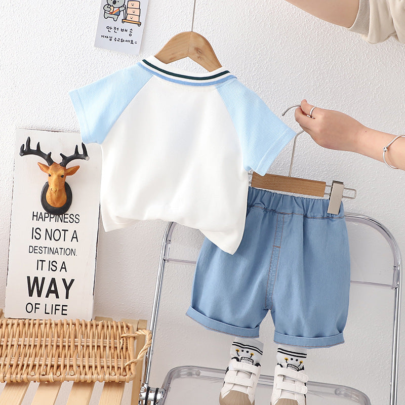 Costume polo en denim tendance pour enfants, motif dessin animé