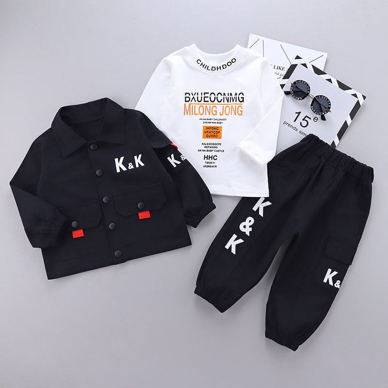 Fashion Letter Jacket Long Sleeve T-shirt Jeans Three-piece Set