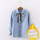 Cute Bow Top With Sweet Lace Long Sleeves