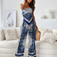 Printing Spaghetti Straps Chest Wrap Positioning Colorful Pants Suit Two-piece Set