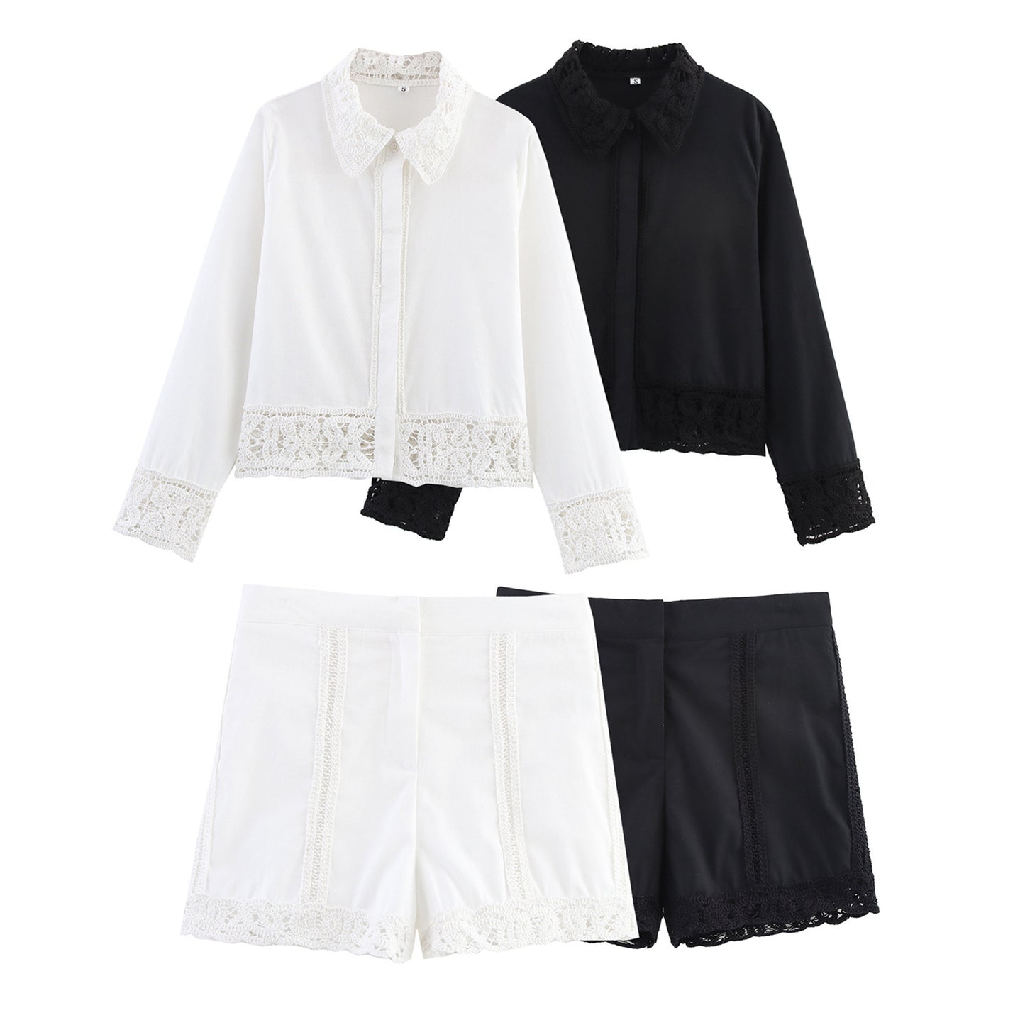 New Detail Shirt Crocheted Detail Casual Shorts Suit Women's
