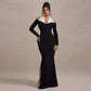 Robe longue moulante à col licou et couleur contrastée pour femme